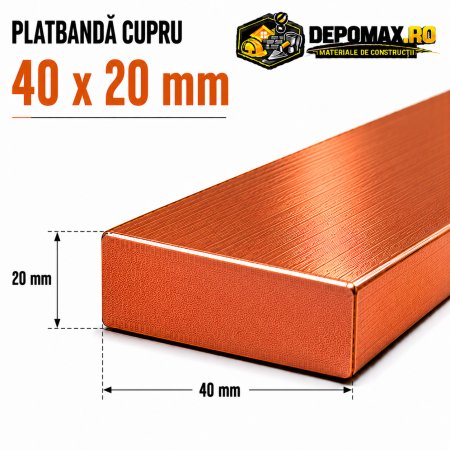Platbanda cupru 40 x 20 mm – lungime 4 metri – EN Cu-ETP